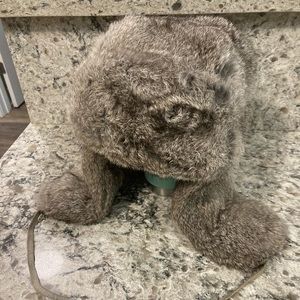 Women’s grey rabbit fur trapper hat